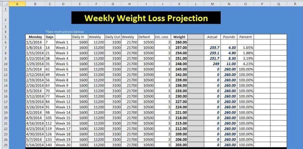 How do you create a weight loss tracking spreadsheet?