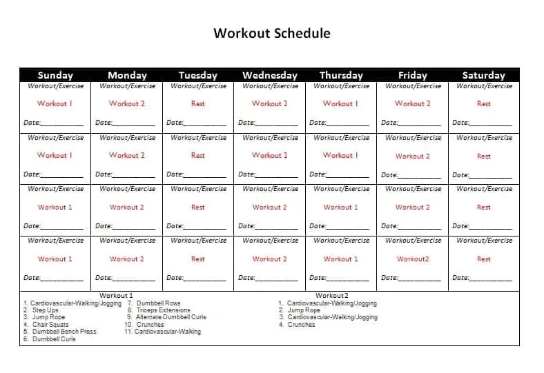 fitness calendar template 111