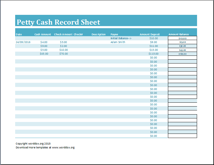 Microsoft Office Petty Cash Receipt Templates