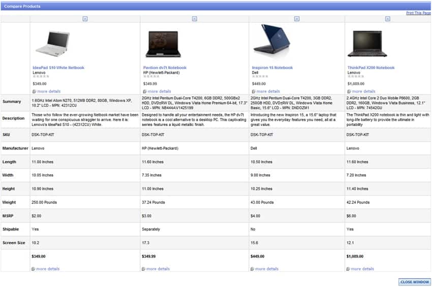 product comparison templat 888