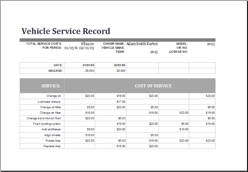 service log templaet 999