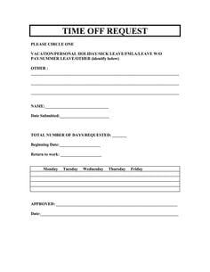 time off request form template 333