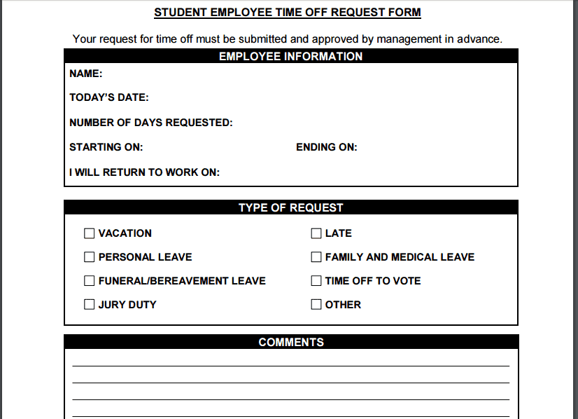 time off request form template 666