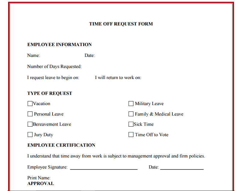 time off request form template 888