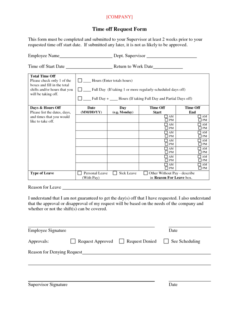 10+ Time Off Request Form Templates - Excel Templates