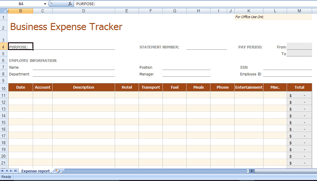 business expense tracker template
