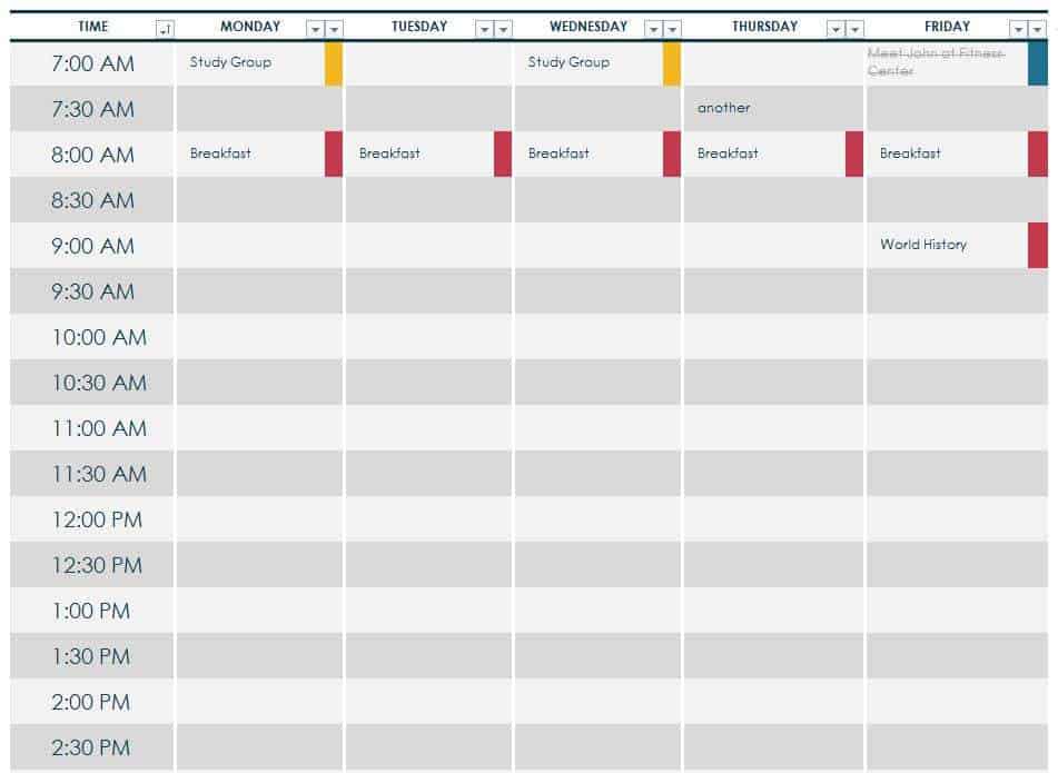 class schedule template 1010