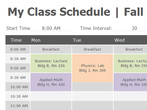 class schedule template 444