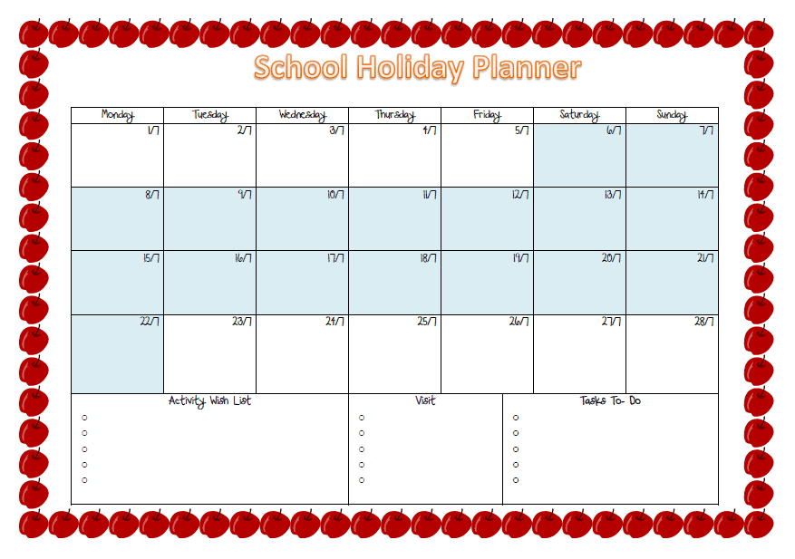 holiday planner template 7915