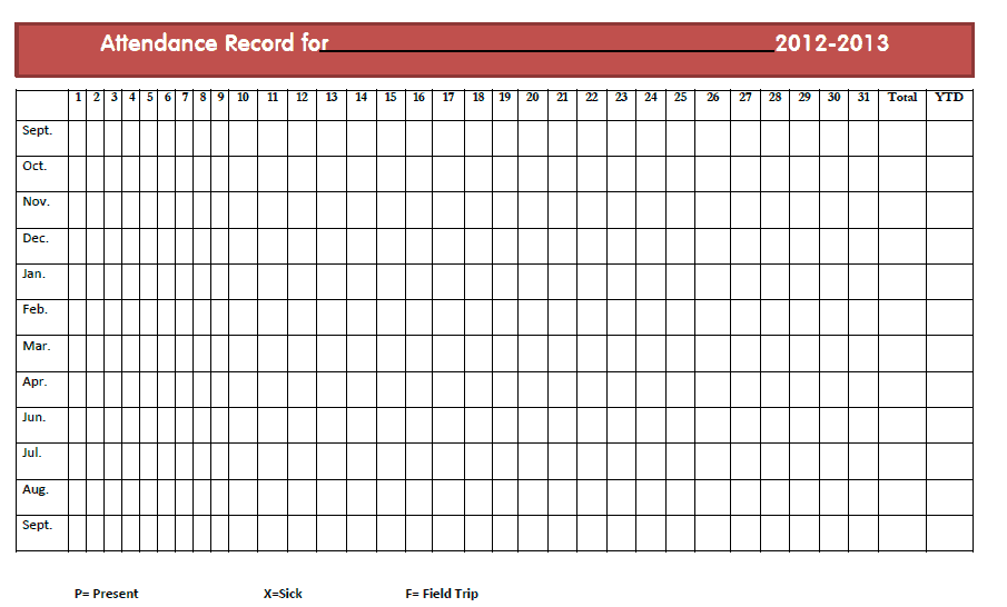 monthly attendance sheet template 555