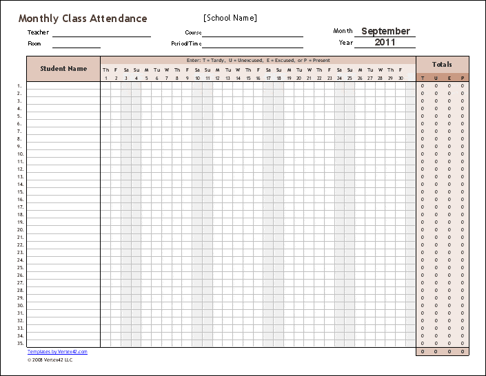 monthly attendance sheet template 777