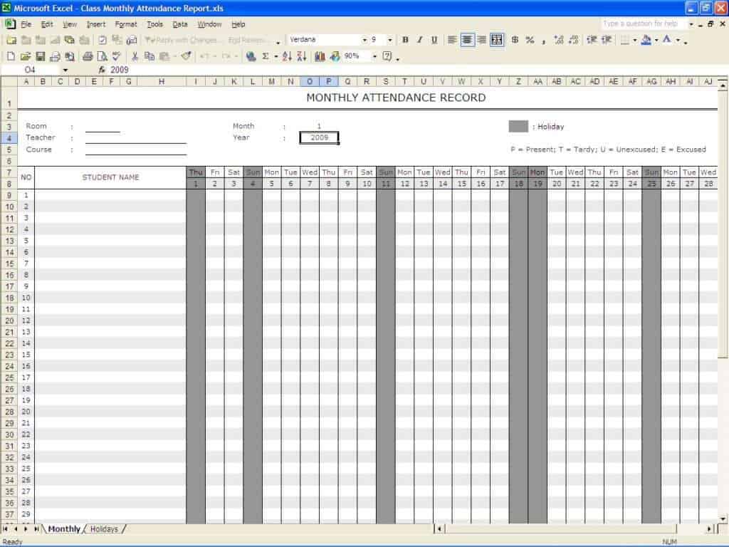 monthly attendance sheet template 888