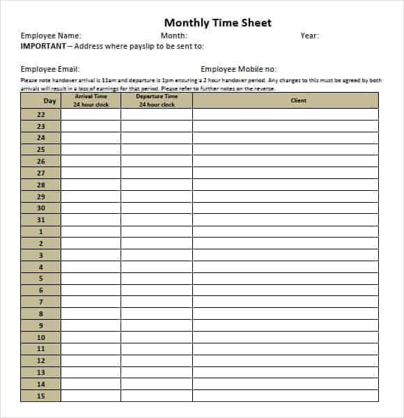 monthly timesheet template 333