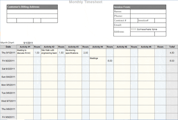 monthly timesheet template 555