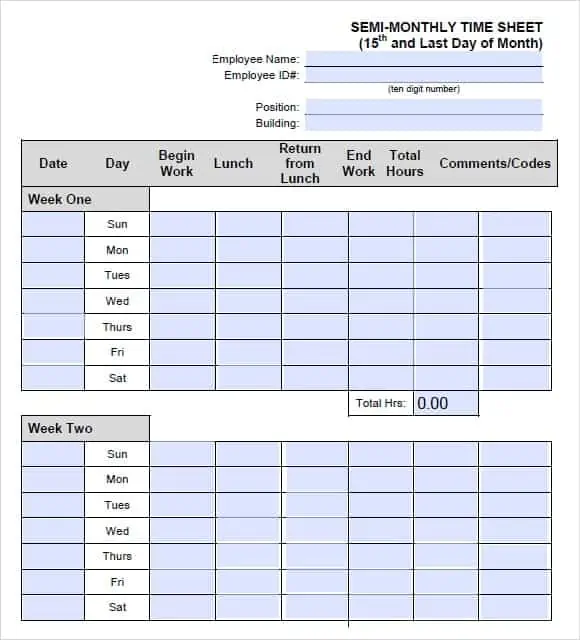 9 Monthly Timesheet Templates Excel Templates