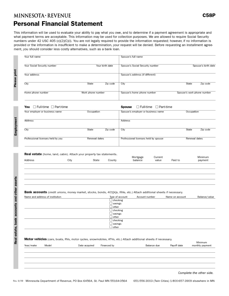 personal financial statement template 25455