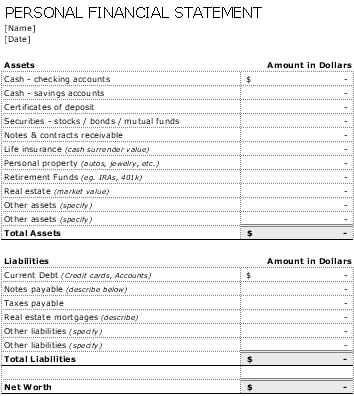personal financial statement template 31451