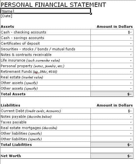 personal financial statement template 6451