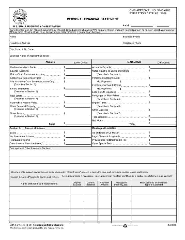 personal financial statement template 751