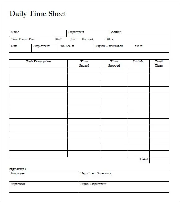 Employee Time Card Template Printable Excel Templates