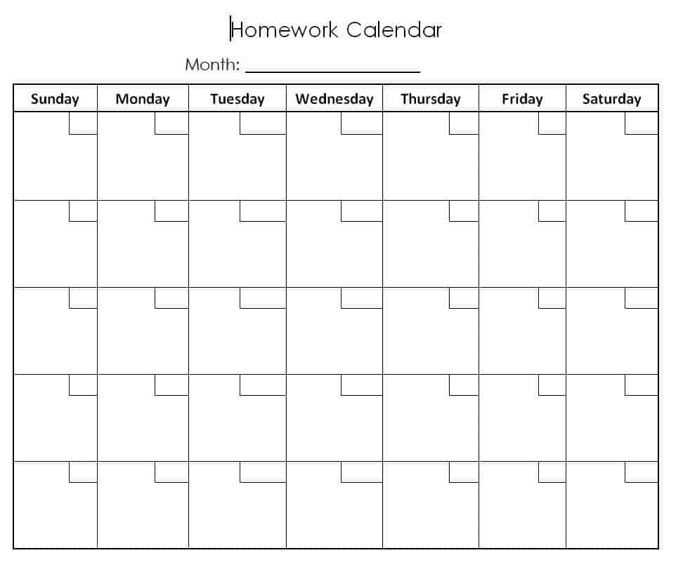 homework calendar template free