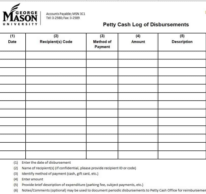 Petty Cash Log Templates 1