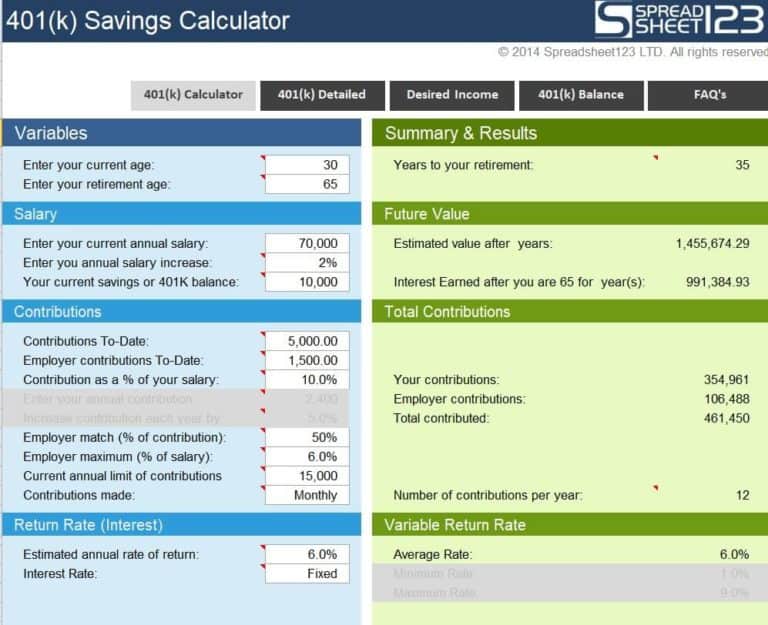 Top 6 401k Contribution Calculator Templates in EXCEL Excel Templates