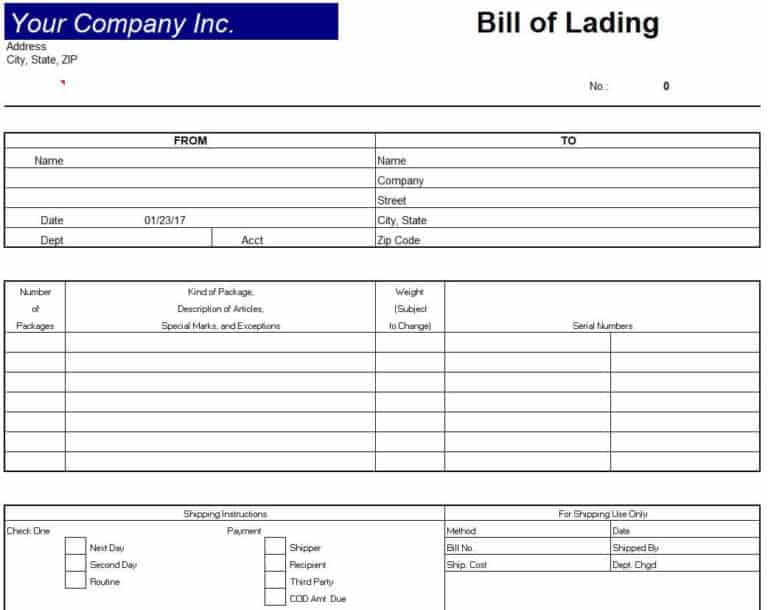 9 BEST Bill Of Lading Excel Templates - Excel Templates