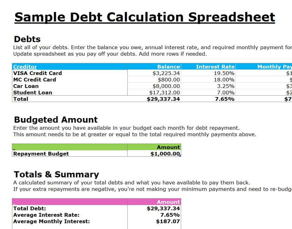 10 Sample Debt Calculator Excel Templates - Excel Templates