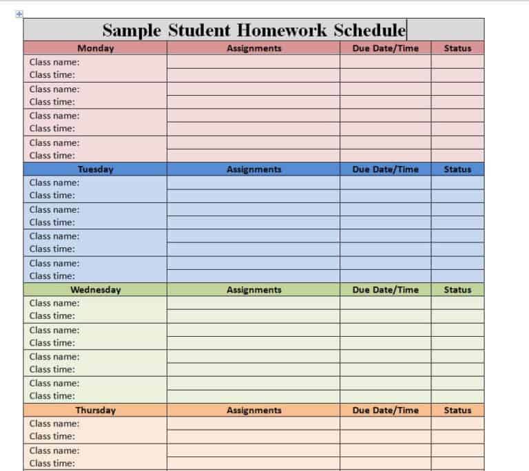 excel template for homework