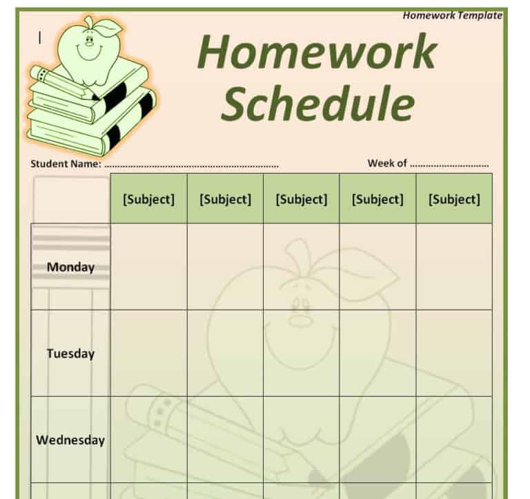 homework schedule for kindergarten