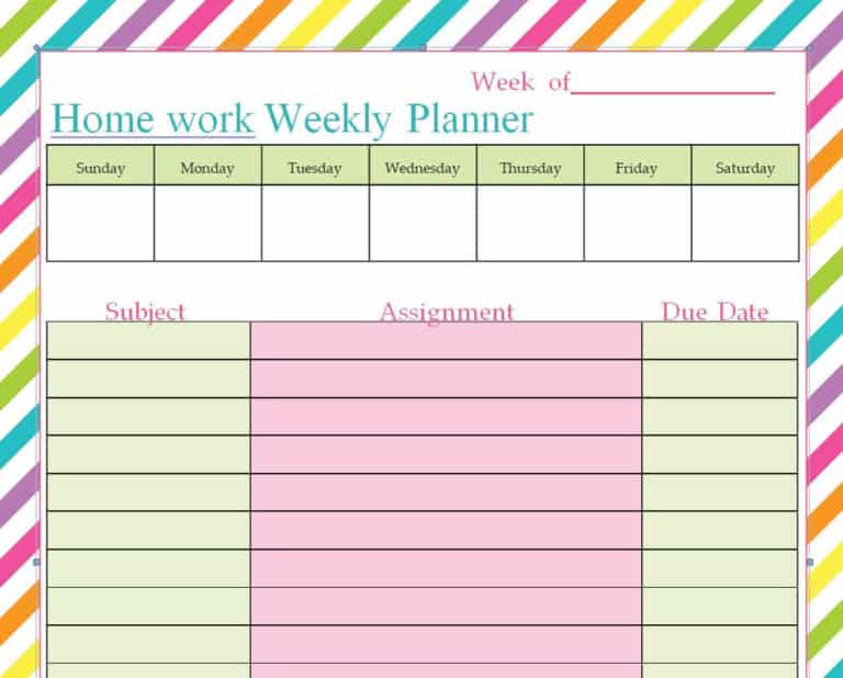 school homework excel document