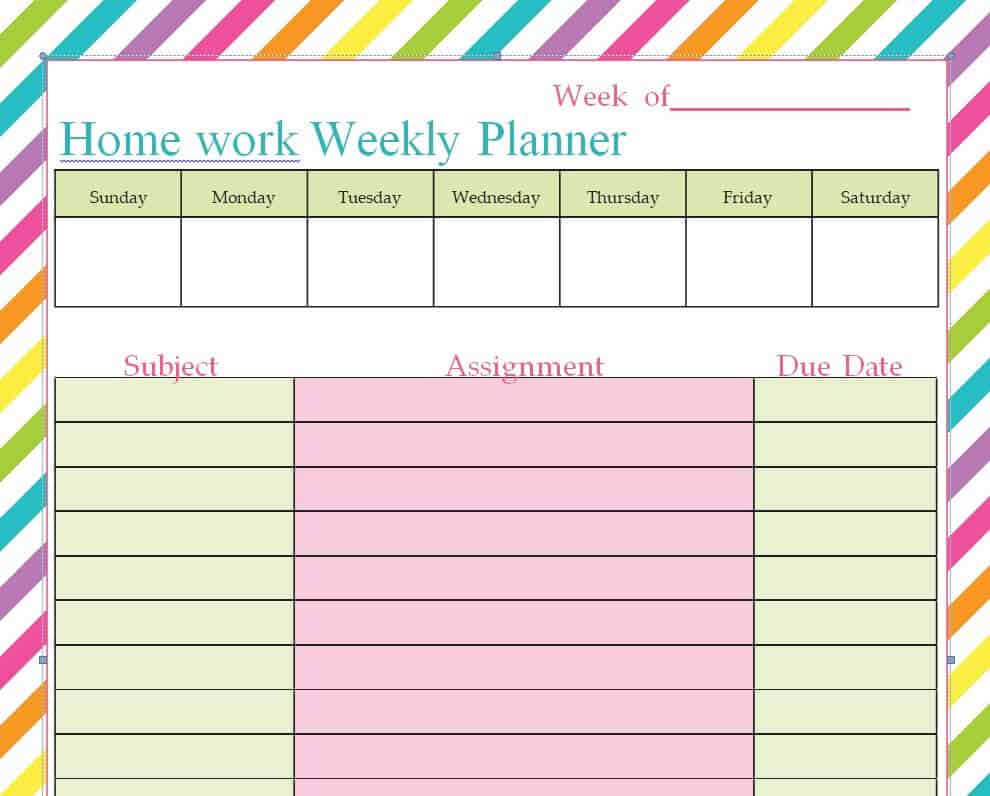 homework checklist template excel