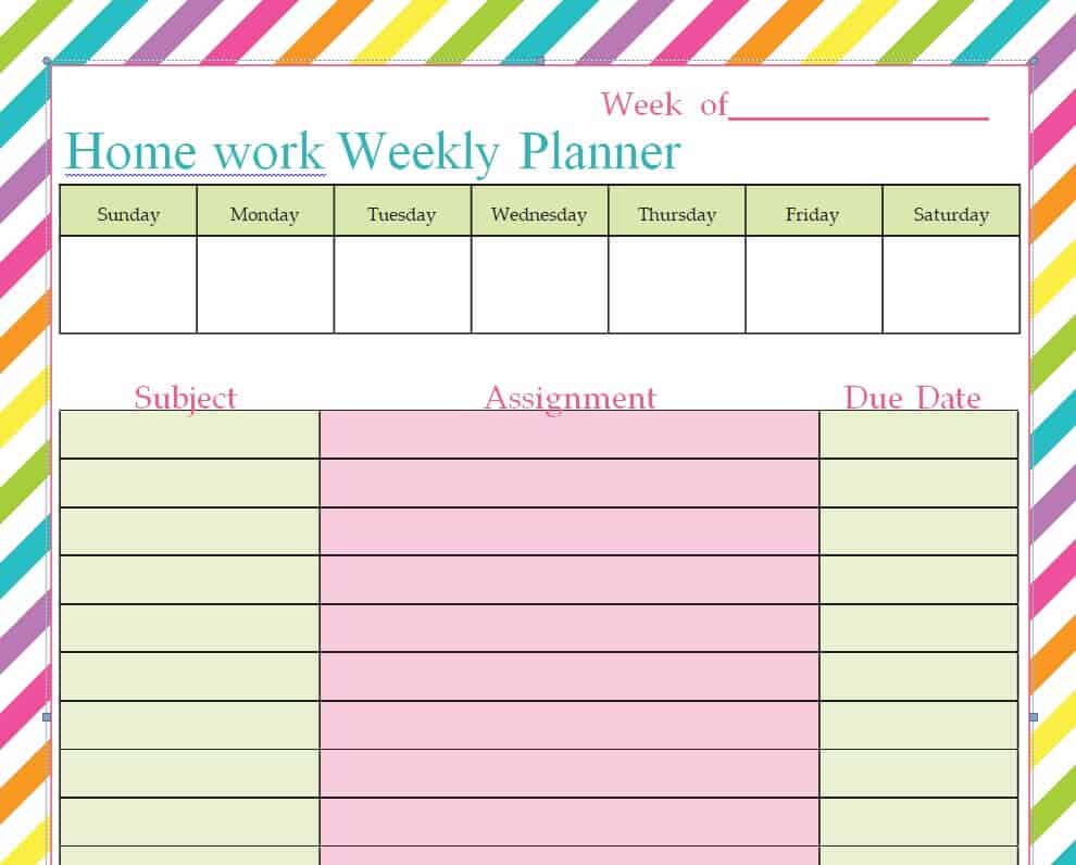 homework schedule template