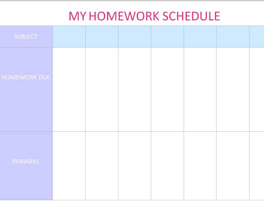 homework schedule template
