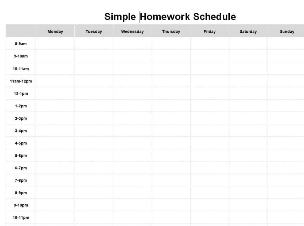 homework schedule template