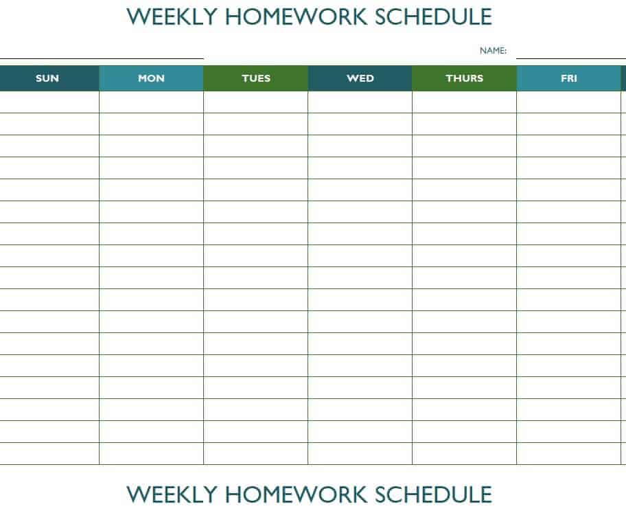 homework schedule template